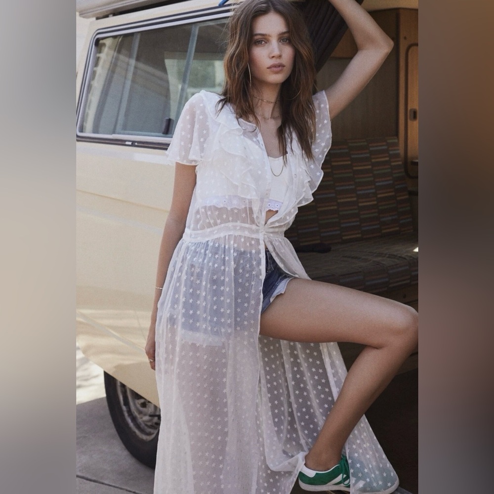 NWT For Love & Lemons Firecracker Sheer Star Silk Maxi Dress